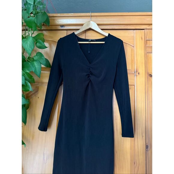Zara Ottoman Knit Dress V Neck Ruched Front SZ XL - Picture 5 of 14